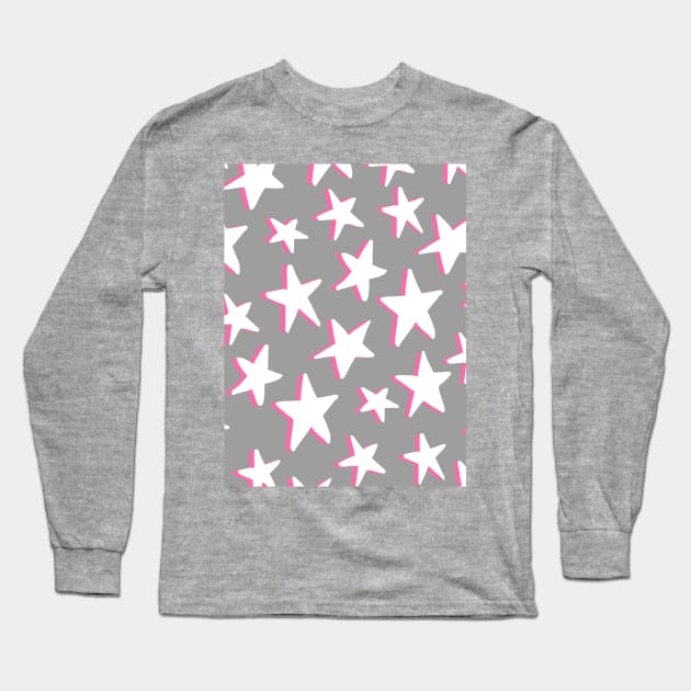 White and Pink Stars Pattern Long Sleeve T-Shirt by OneThreeSix